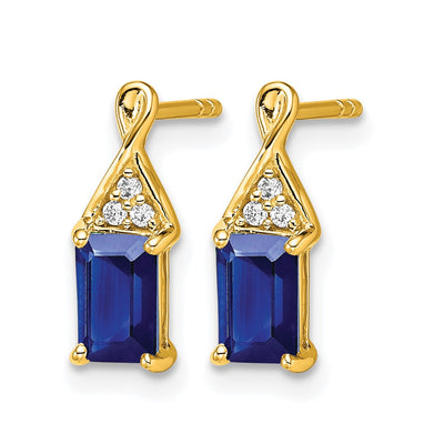 14K Sapphire and Diamond Earrings, 12.9 x 4.7mm