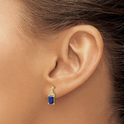 14K Sapphire and Diamond Earrings, 12.9 x 4.7mm