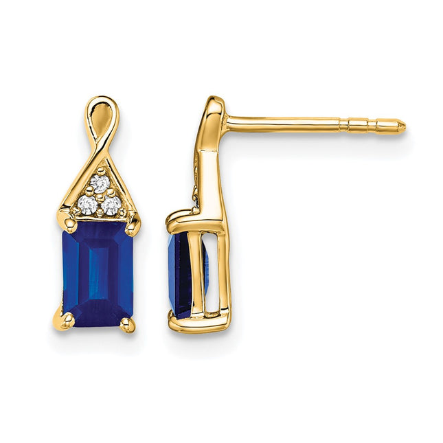 14k Sapphire and Diamond Earrings, 12.9 x 4.7mm