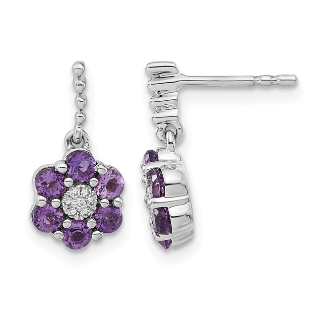 14k White Gold Amethyst and Diamond Earrings, 15.5 x 7.5mm