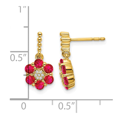 14K Ruby and Diamond Earrings, 15.5 x 7.5mm