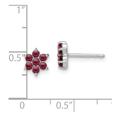 14K White Gold Garnet Floral Post Earrings