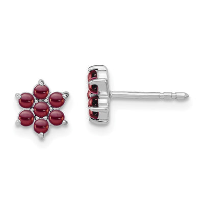 14K White Gold Garnet Floral Post Earrings