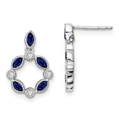 14K White Gold Sapphire and Diamond Dangle Earrings