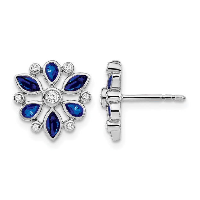 14k White Gold Sapphire and Diamond Post Earrings, 12.1 x 12.1mm