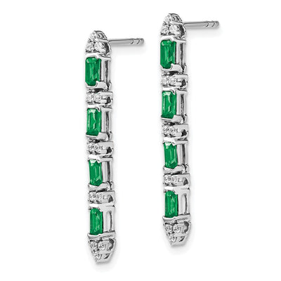 14K White Gold Emerald and Diamond 4-stone Dangle Earrings