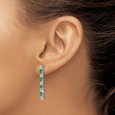 14K White Gold Emerald and Diamond 4-stone Dangle Earrings