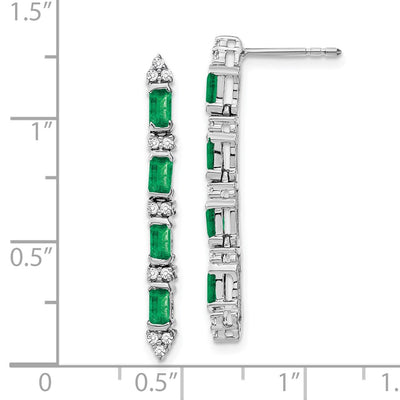 14K White Gold Emerald and Diamond 4-stone Dangle Earrings