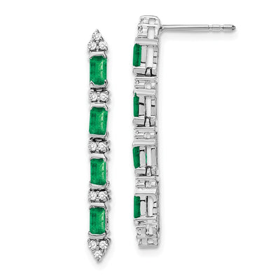 14K White Gold Emerald and Diamond 4-stone Dangle Earrings