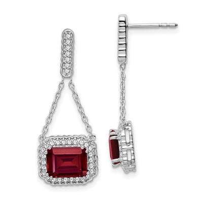 14K White Gold Created Ruby and Diamond Dangle Earrings