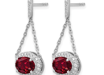14K white gold diamond oval drop earrings, alternate view