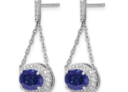 14K white gold diamond oval drop earrings, alternate view