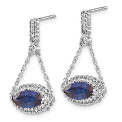 14K White Gold Marquise Created Sapphire and Diamond Earrings