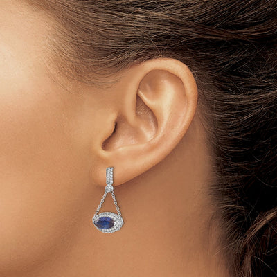 14K White Gold Marquise Created Sapphire and Diamond Earrings