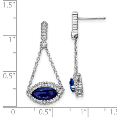 14K White Gold Marquise Created Sapphire and Diamond Earrings