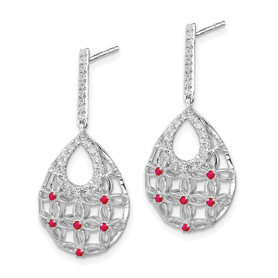 14K White Gold Ruby and Diamond Dangle Earrings