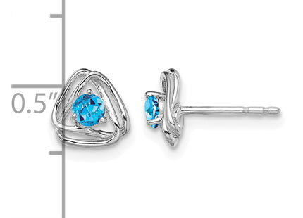 14k White Gold Blue Topaz Post Earrings, 7.3 x 7.3mm