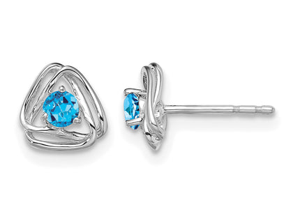 14k White Gold Blue Topaz Post Earrings, 7.3 x 7.3mm
