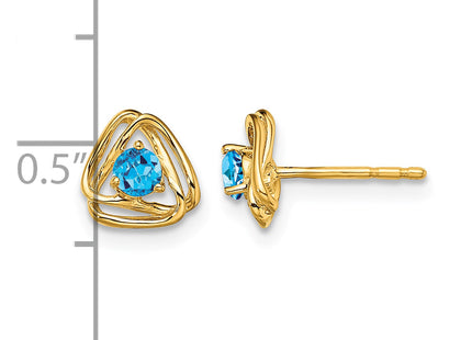 14k Blue Topaz Post Earrings, 7.3 x 7.3mm