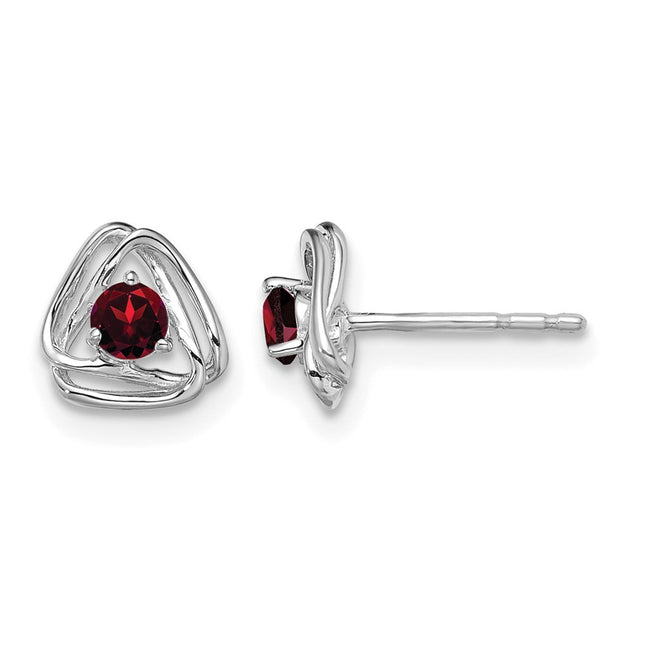 14k White Gold Garnet Post Earrings, 7.3 x 7.3mm