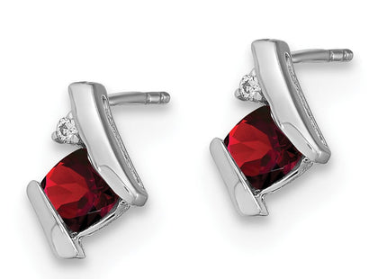 14K White Gold Cushion Garnet and Diamond Earrings (Style EM7398-GA-003-WA)