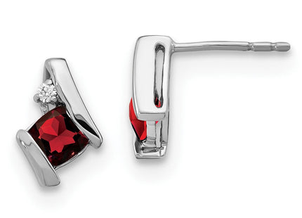 14K White Gold Cushion Garnet and Diamond Earrings (Style EM7398-GA-003-WA)