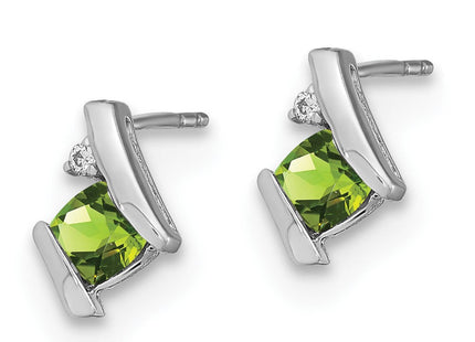 14K White Gold Cushion Peridot and Diamond Earrings (Style EM7398-PE-003-WA)