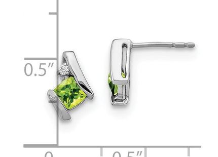 14K White Gold Cushion Peridot and Diamond Earrings (Style EM7398-PE-003-WA)