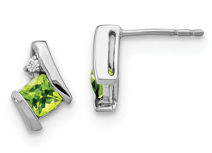 14K White Gold Cushion Peridot and Diamond Earrings (Style EM7398-PE-003-WA)