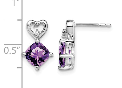 14K white gold diamond heart earrings, further view
