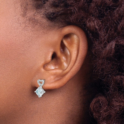 14K White Gold Aquamarine and Diamond Heart Earrings