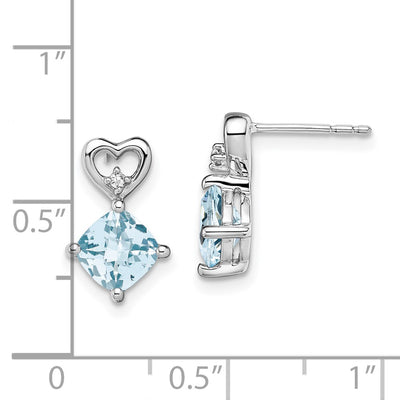 14K White Gold Aquamarine and Diamond Heart Earrings