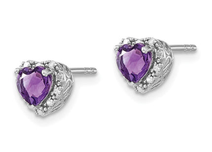Sterling Silver Rhodium-plated Amethyst and Diamond Earrings (Style EM7400-AM-010-SSA)