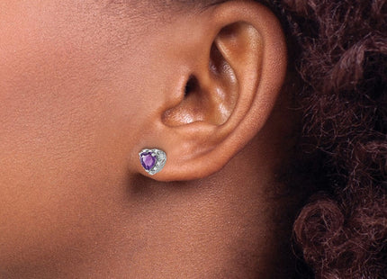 Sterling Silver Rhodium-plated Amethyst and Diamond Earrings (Style EM7400-AM-010-SSA)