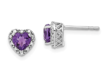 Sterling Silver Rhodium-plated Amethyst and Diamond Earrings (Style EM7400-AM-010-SSA)