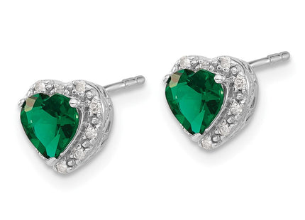 Sterling Silver Rhodium-plated Created Emerald and Diamond Earrings (Style EM7400-CEM-010-SSA)
