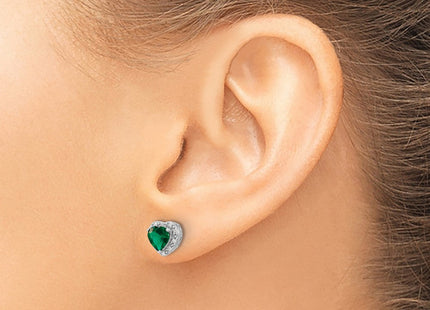 Sterling Silver Rhodium-plated Created Emerald and Diamond Earrings (Style EM7400-CEM-010-SSA)