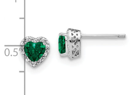 Sterling Silver Rhodium-plated Created Emerald and Diamond Earrings (Style EM7400-CEM-010-SSA)