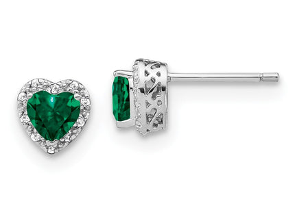 Sterling Silver Rhodium-plated Created Emerald and Diamond Earrings (Style EM7400-CEM-010-SSA)