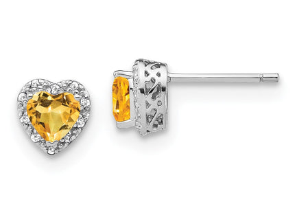 Sterling Silver Rhodium-plated Citrine and Diamond Earrings (Style EM7400-CI-010-SSA)