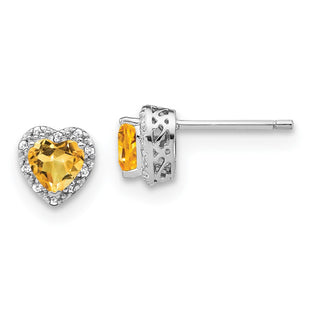 Sterling Silver Rhodium-plated Citrine and Diamond Earrings (Style EM7400-CI-010-SSA)
