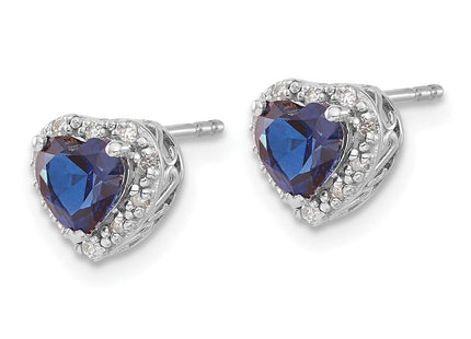 Sterling Silver Rhodium-plated Created Sapphire and Diamond Earrings (Style EM7400-CSA-010-SSA)