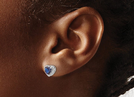 Sterling Silver Rhodium-plated Created Sapphire and Diamond Earrings (Style EM7400-CSA-010-SSA)