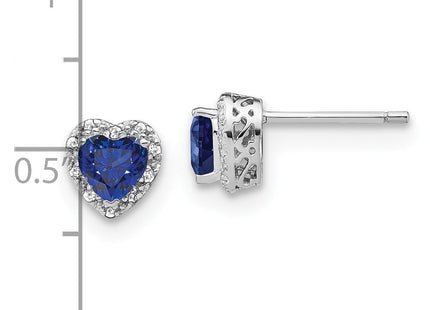 Sterling Silver Rhodium-plated Created Sapphire and Diamond Earrings (Style EM7400-CSA-010-SSA)