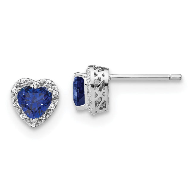 Sterling Silver Rhodium-plated Created Sapphire and Diamond Earrings, 7.5 x 7.2mm