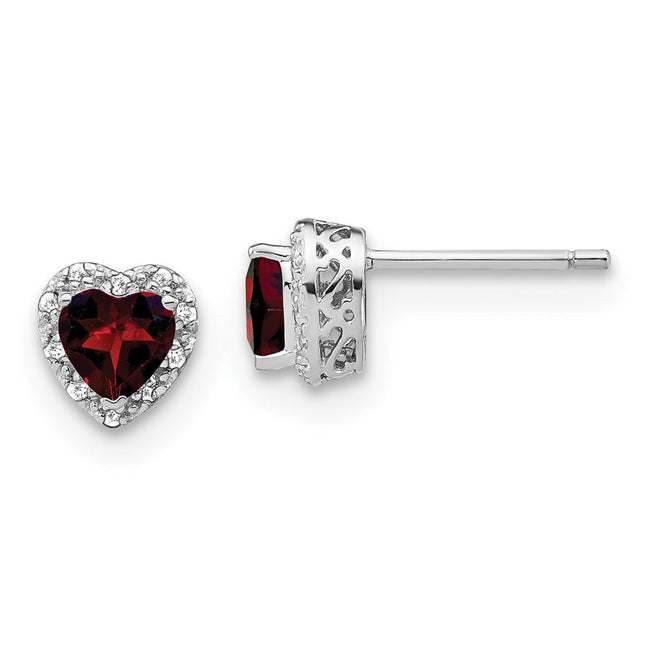 Sterling Silver Rhodium-plated Garnet and Diamond Earrings, 7.5 x 7.2mm