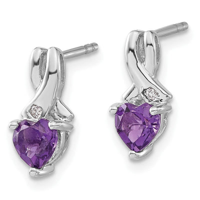 Sterling Silver Rhodium-plated Amethyst and Diamond Earrings, 13 x 6mm
