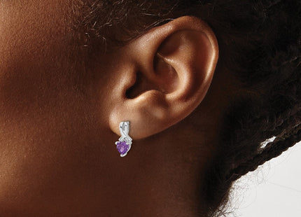 Sterling Silver Rhodium-plated Amethyst and Diamond Earrings (Style EM7401-AM-002-SSA)