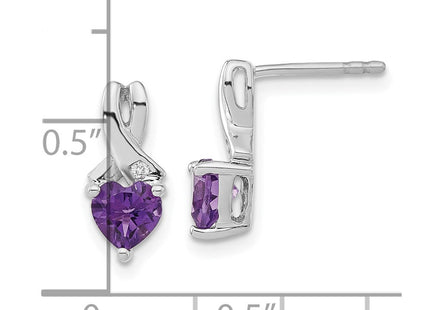 Sterling Silver Rhodium-plated Amethyst and Diamond Earrings (Style EM7401-AM-002-SSA)