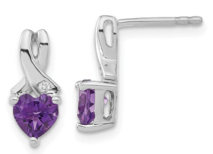 Sterling Silver Rhodium-plated Amethyst and Diamond Earrings (Style EM7401-AM-002-SSA)